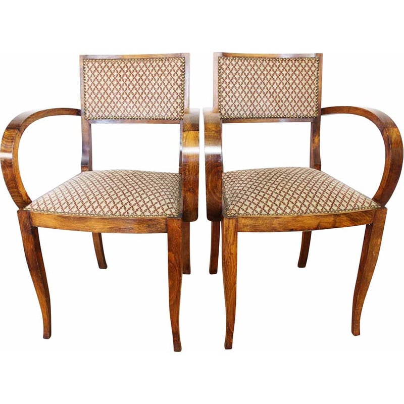 Pair of vintage Bridge chairs in fabric and solid wood, 1960
