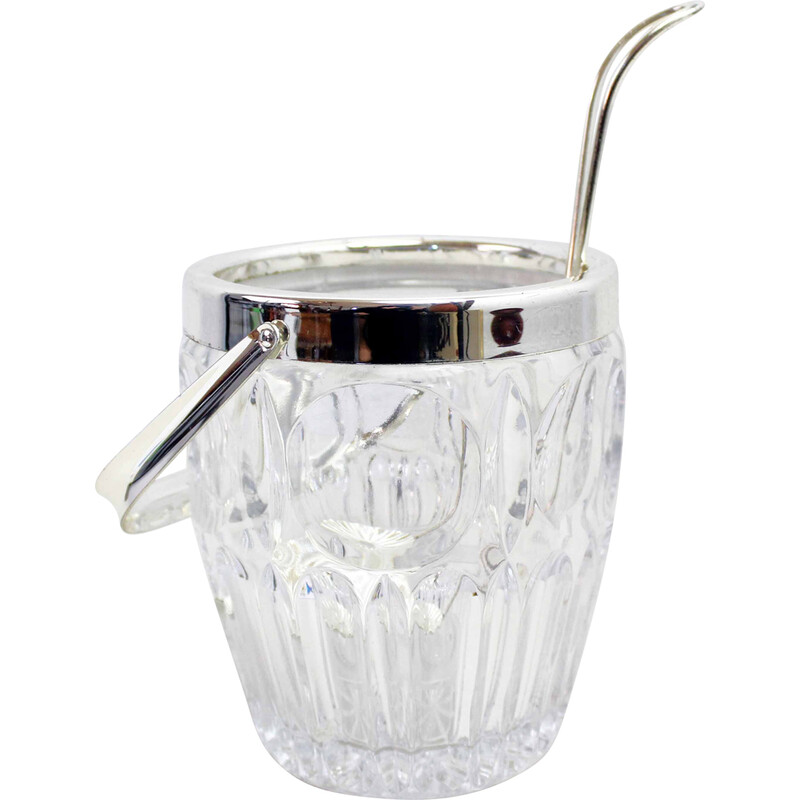 Vintage glass and chrome metal ice bucket, 1970