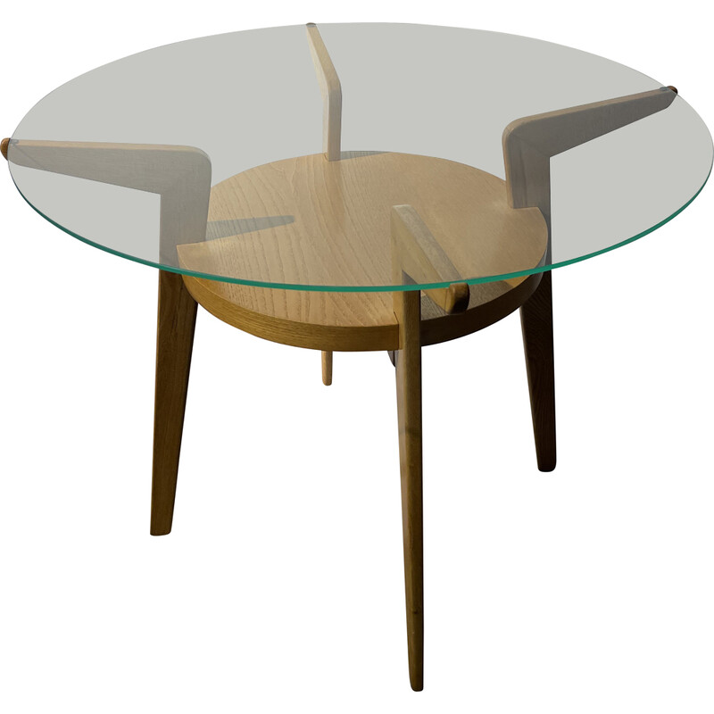 Vintage beech and glass coffee table