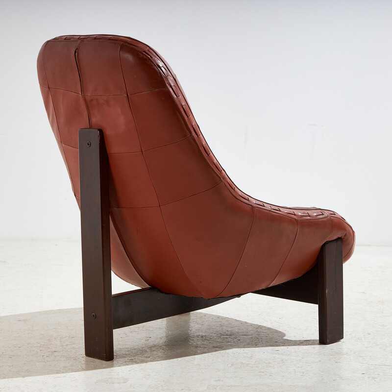 Fauteuil longue vintage en cuir brésilien par Jean Gillon pour Probel, 1960