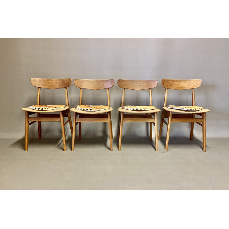 Set of 4 vintage teak chairs, 1950