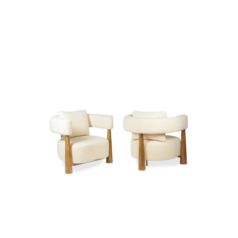 Pair of vintage "bean" armchairs in blond beech, Italy