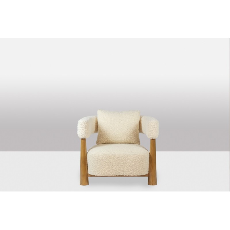 Pair of vintage "bean" armchairs in blond beech, Italy
