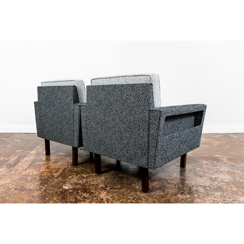 Pair of vintage gray and black woven fabric and gray and white woven fabric armchairs, Poland 1970