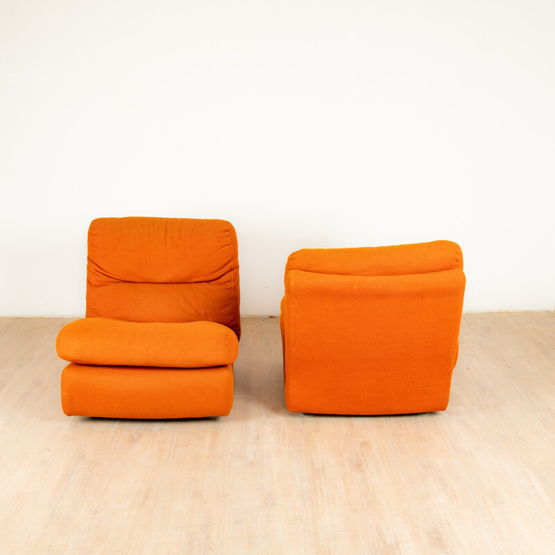 Pair of vintage "Albany" low chairs in wood and abs by Michel Ducaroy for Ligne Roset, France 1977
