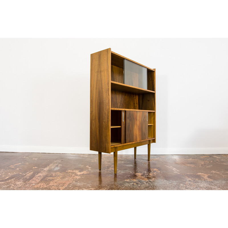 Vintage walnut veneer display cabinet for Bytomskie Furniture Factories, Poland 1960