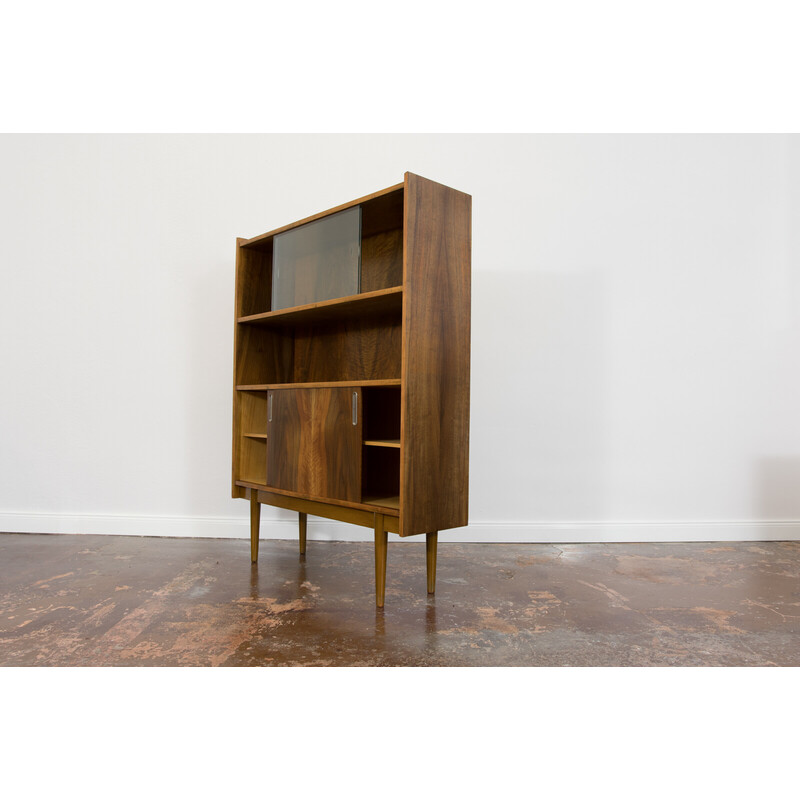 Vintage walnut veneer display cabinet for Bytomskie Furniture Factories, Poland 1960