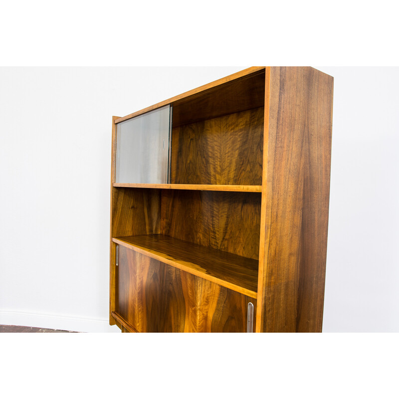 Vintage walnut veneer display cabinet for Bytomskie Furniture Factories, Poland 1960