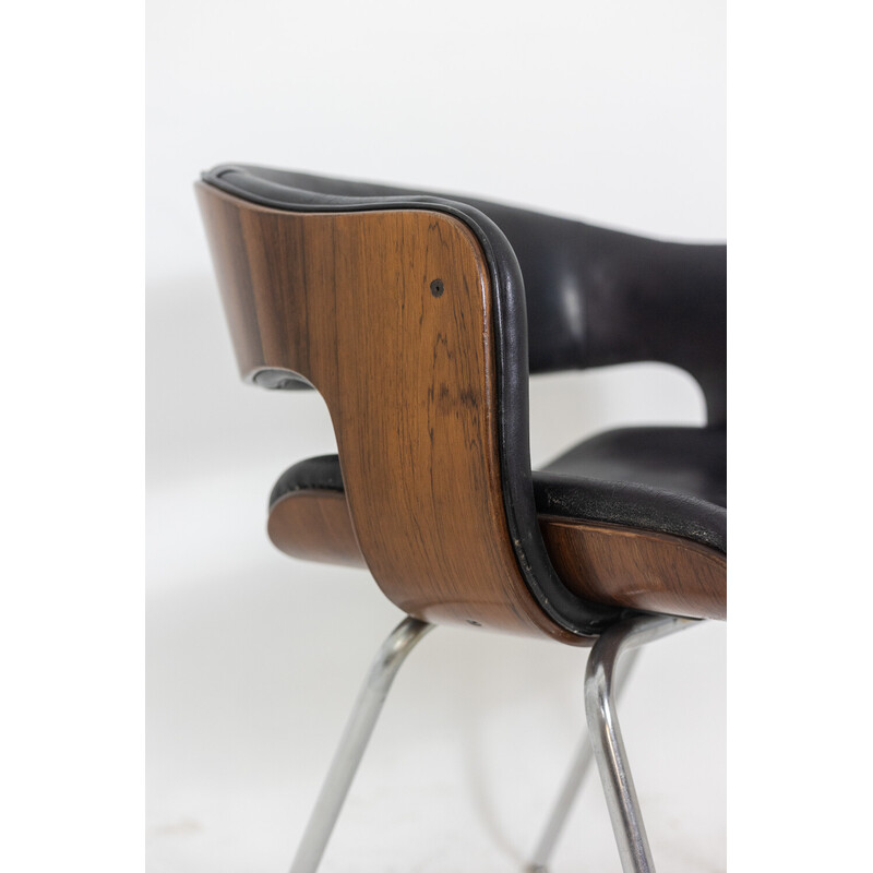 Vintage "Oxford" fauteuil in rozenhout en opengewerkt leer van Martin Grierson voor Arflex, 1963