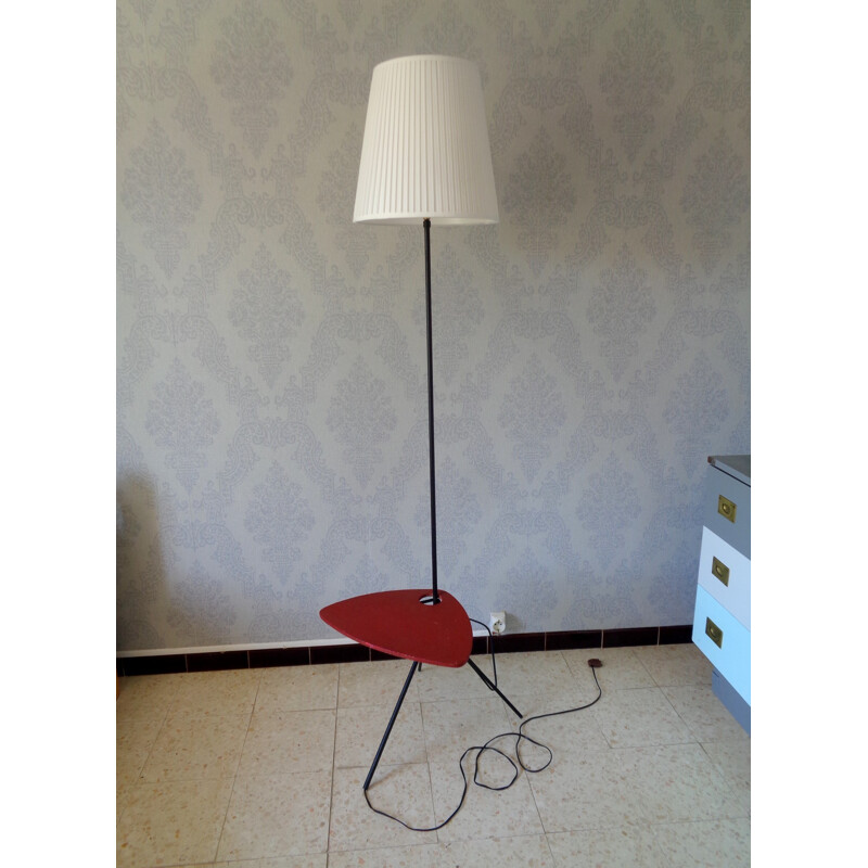 Floor lamp with red magazine rack - 1950s
