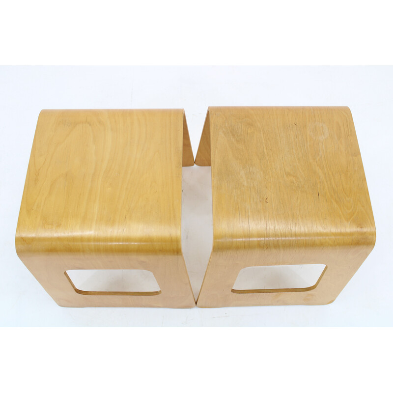 Pair of vintage beech plywood stools by Lisa Norinder for Ikea, Sweden 1990