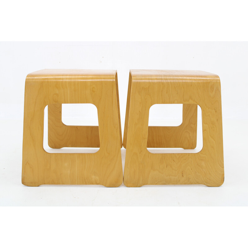 Pair of vintage beech plywood stools by Lisa Norinder for Ikea, Sweden 1990