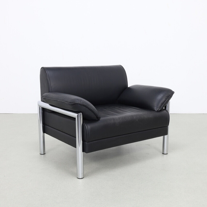 Vintage postmodern armchair in chrome and leather, 1980