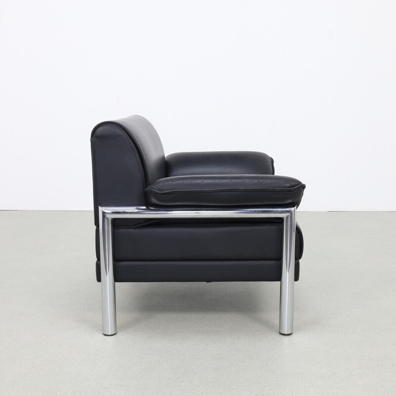 Vintage postmodern armchair in chrome and leather, 1980