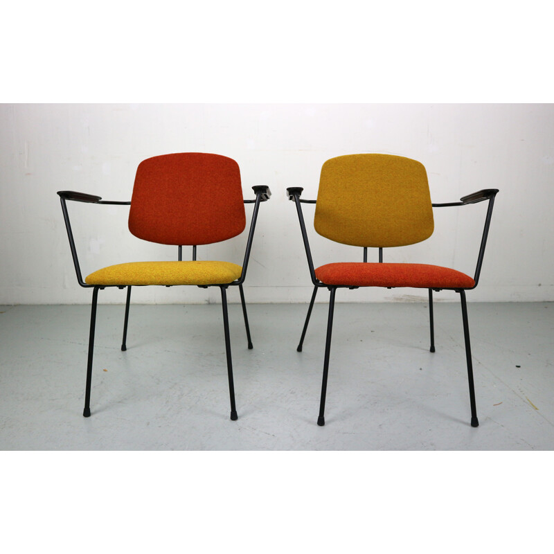 Pair of vintage model 5003 armchairs in steel and wool by Rudolf Wolf for Elsrijk, Netherlands 1950