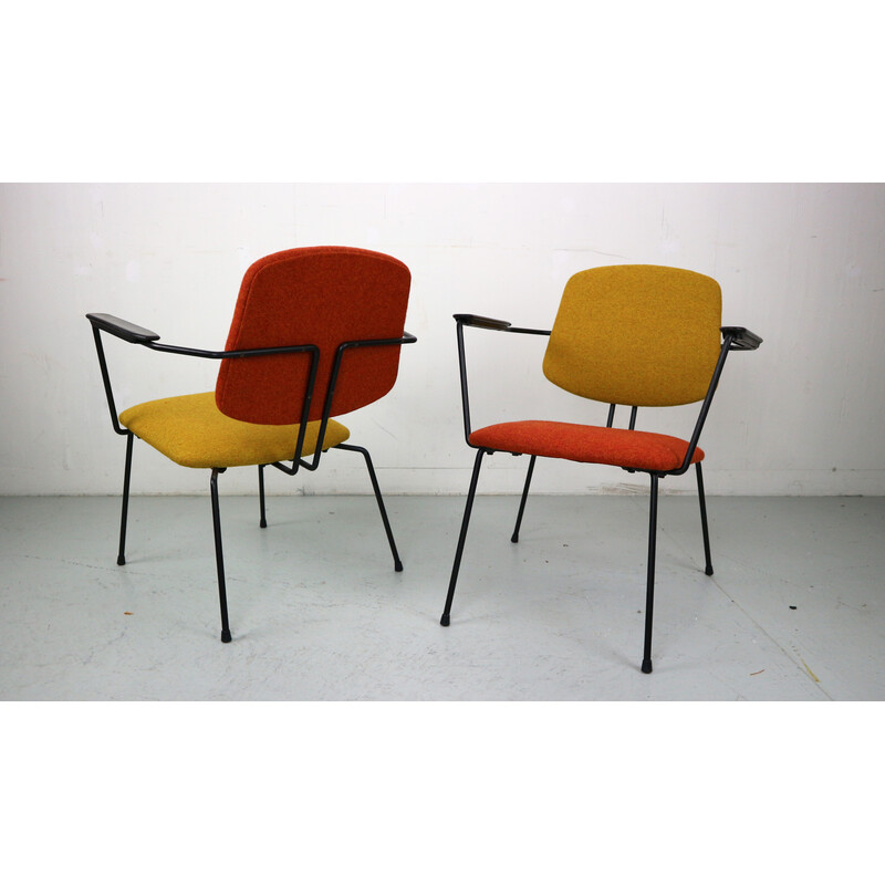 Pair of vintage model 5003 armchairs in steel and wool by Rudolf Wolf for Elsrijk, Netherlands 1950