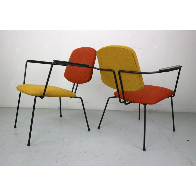 Pair of vintage model 5003 armchairs in steel and wool by Rudolf Wolf for Elsrijk, Netherlands 1950