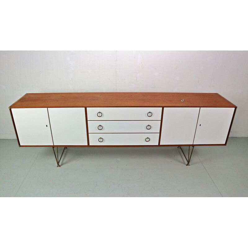 Buffet haut vintage en teck et laiton par William Watting pour Fristho, Danemark 1950