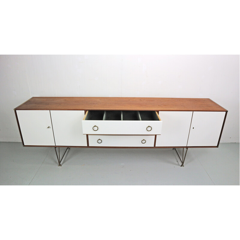 Vintage high sideboard in teak and brass by William Watting for Fristho, Denmark 1950