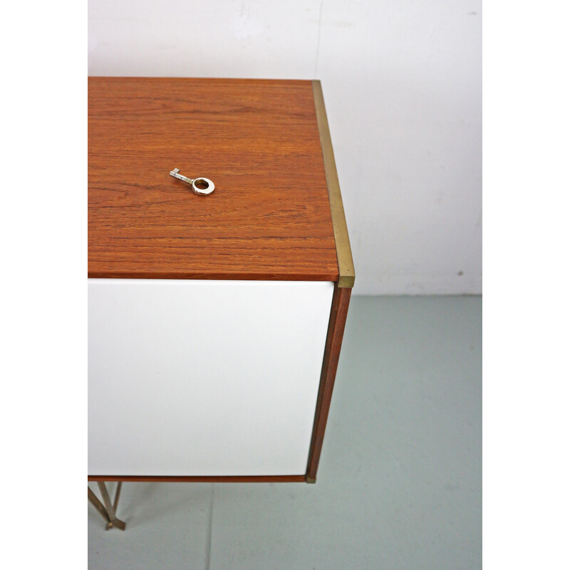Vintage high sideboard in teak and brass by William Watting for Fristho, Denmark 1950