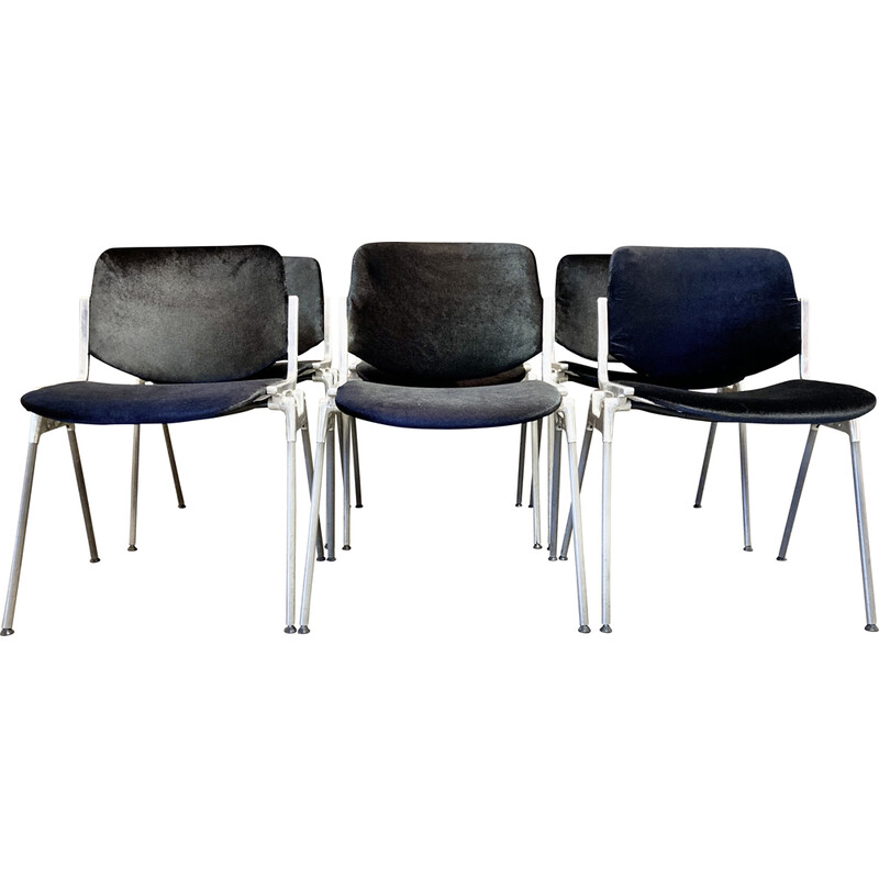 Set van 6 vintage aluminium en metalen stoelen van Giancarlo Piretti voor Castelli, 1960