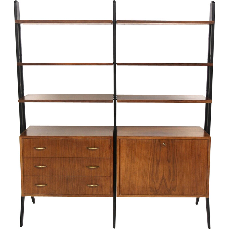 Vintage mahogany and metal bookcase, Sweden 1950