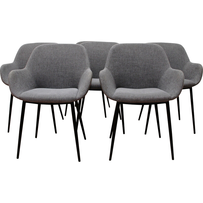 Conjunto de 6 cadeiras de jantar Konna vintage em metal preto manchado e tecido cinzento para a Kave Home