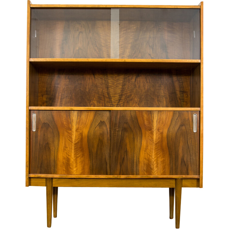 Vintage walnut veneer display cabinet for Bytomskie Furniture Factories, Poland 1960