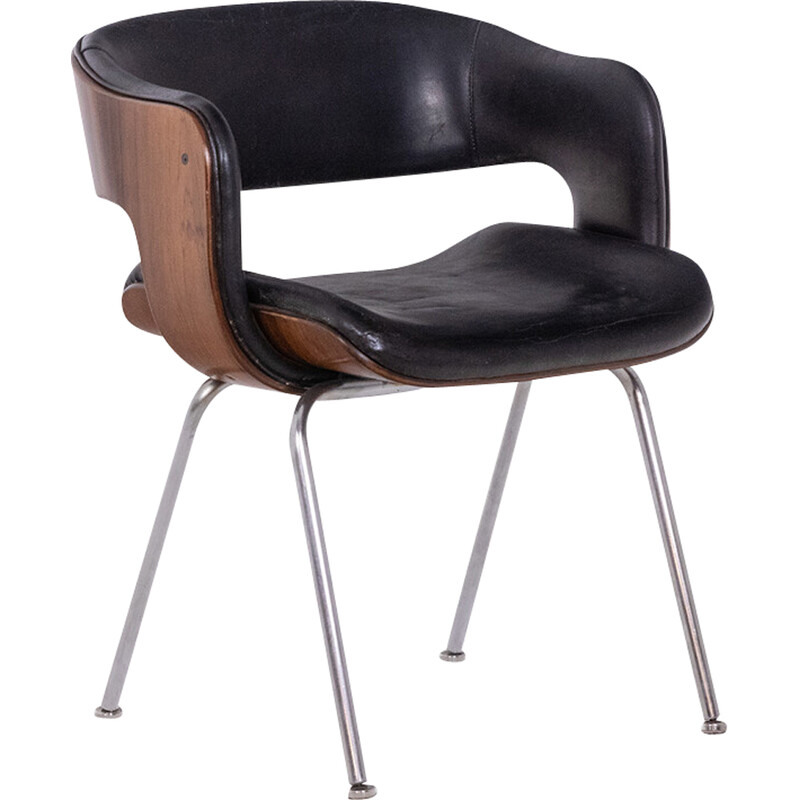 Vintage "Oxford" fauteuil in rozenhout en opengewerkt leer van Martin Grierson voor Arflex, 1963