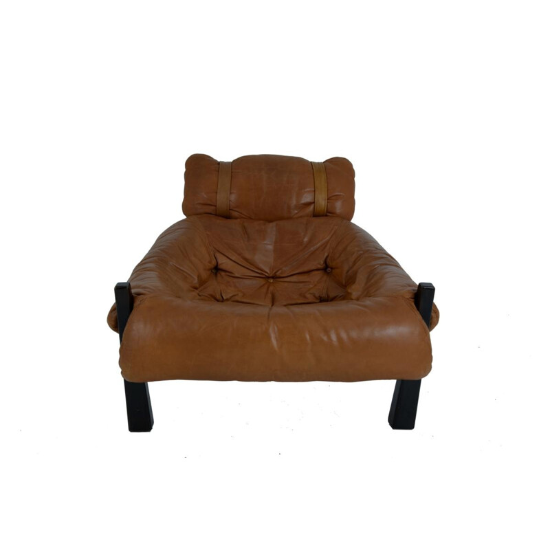 Brown leather armchair by Gérard Van Den Berg for Montis - 1970s