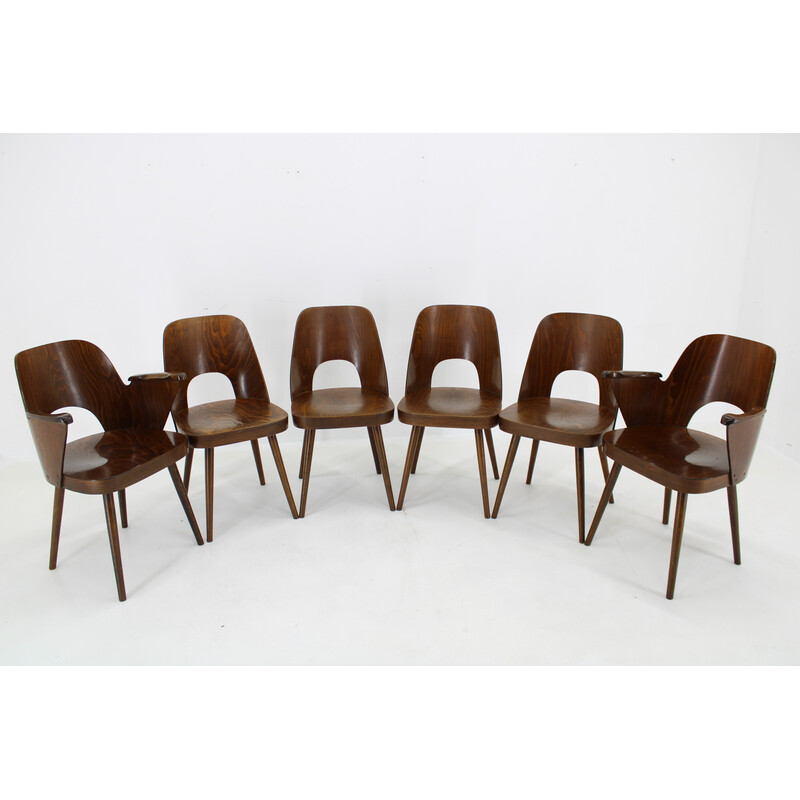 Ensemble de 6 chaises à repas vintage en bois de hêtre par Oswald Haerdtl pour Ton, Tchécoslovaquie 1960