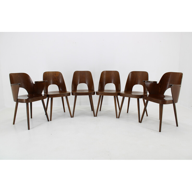 Ensemble de 6 chaises à repas vintage en bois de hêtre par Oswald Haerdtl pour Ton, Tchécoslovaquie 1960
