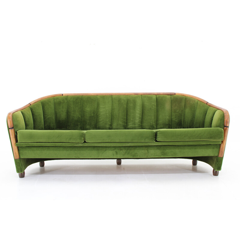 Vintage 3-seater sofa in wood and velvet fabric, Czechoslovakia 1950
