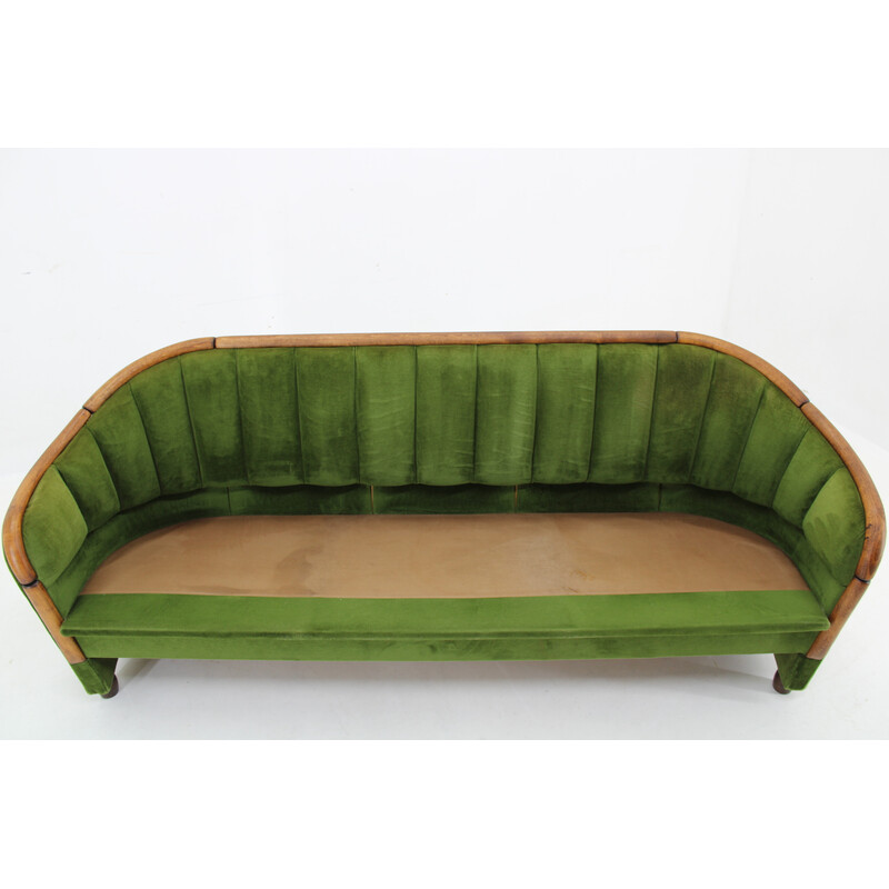 Vintage 3-seater sofa in wood and velvet fabric, Czechoslovakia 1950