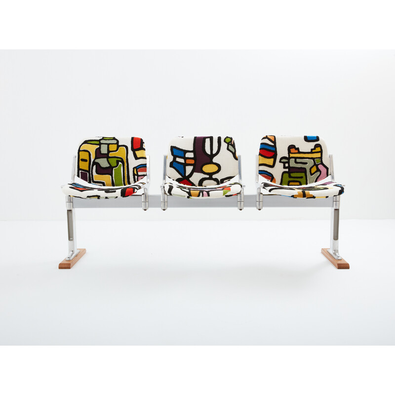 Vintage metal and fabric bench by Giancarlo Piretti for Anonima Castelli, Italy 1970