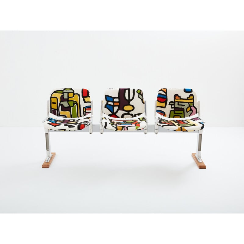 Vintage metal and fabric bench by Giancarlo Piretti for Anonima Castelli, Italy 1970