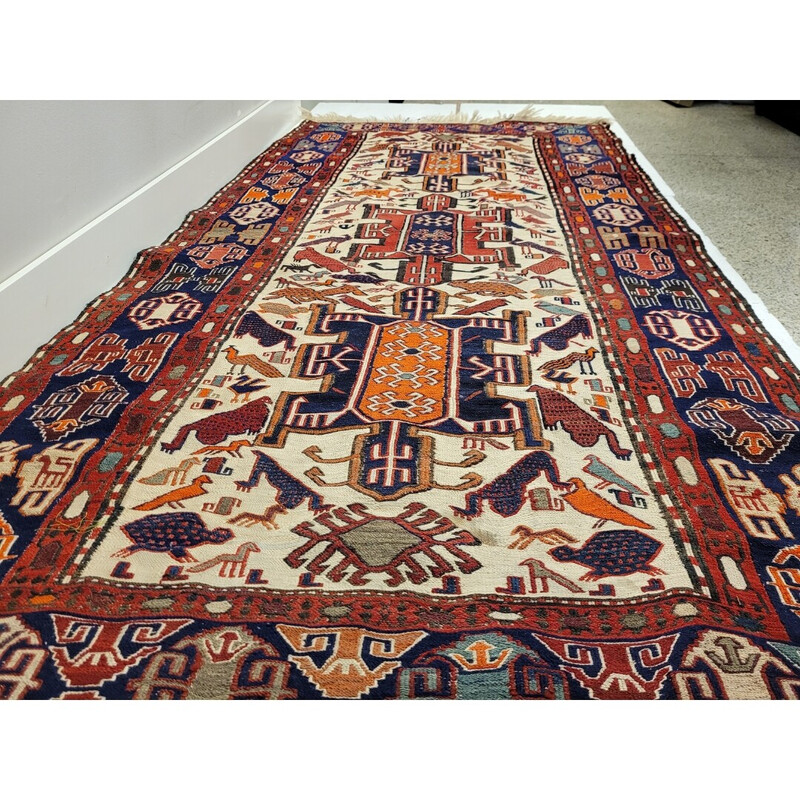 Vintage "kelim sumak" tapijt van wol en zijde, Türkiye 1960