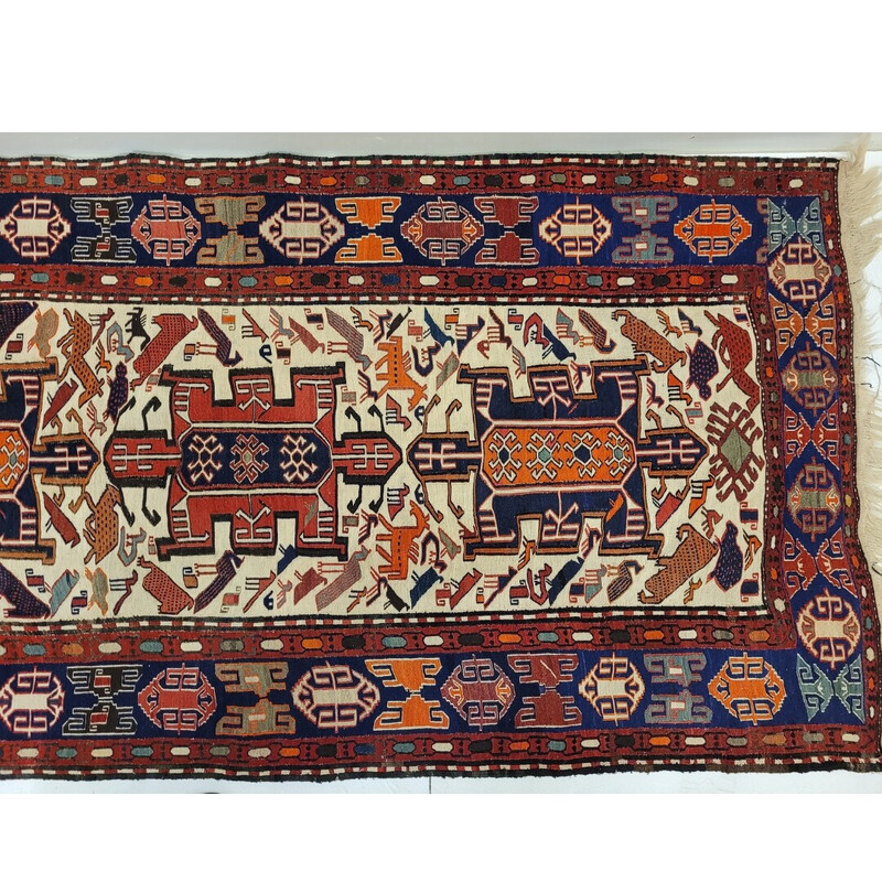 Vintage "Kilim sumak" rug in wool and silk, Türkiye 1960