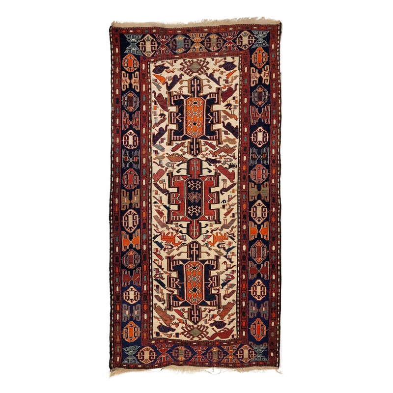 Vintage "kelim sumak" tapijt van wol en zijde, Türkiye 1960