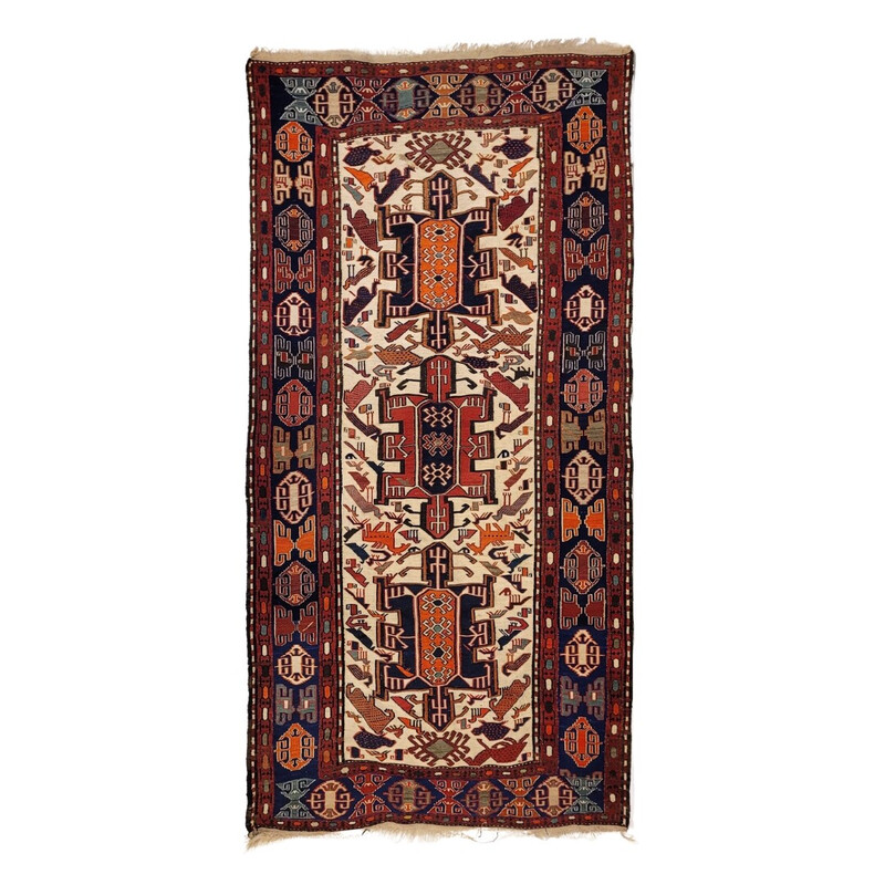 Vintage "Kilim sumak" rug in wool and silk, Türkiye 1960