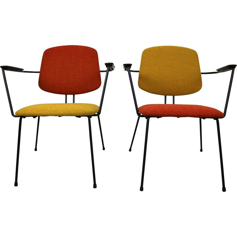 Pair of vintage model 5003 armchairs in steel and wool by Rudolf Wolf for Elsrijk, Netherlands 1950
