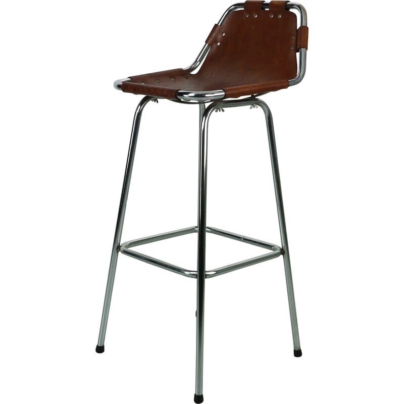 Vintage leather bar stool by Charlotte Perriand for Les Arc, France 1960
