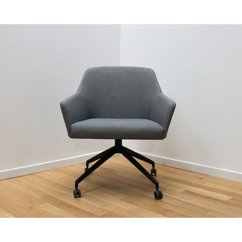 Cadeiras de escritório Sketch vintage em metal preto manchado e tecido cinzento para a Arco