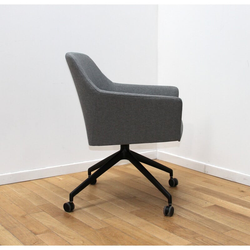Vintage Sketch bureaustoelen in zwart gebeitst metaal en grijze stof voor Arco