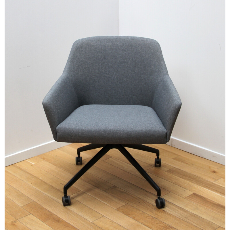 Cadeiras de escritório Sketch vintage em metal preto manchado e tecido cinzento para a Arco