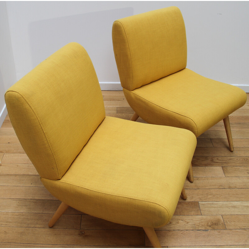 Pair of vintage armchairs in wood and fabric by Pelfran Kiss for Maison du Monde