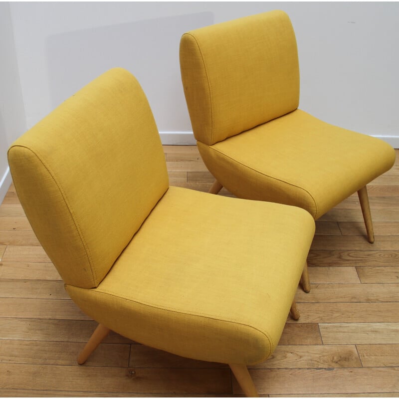 Paire de fauteuils vintage en bois et tissu par Pelfran Kiss pour Maison du Monde