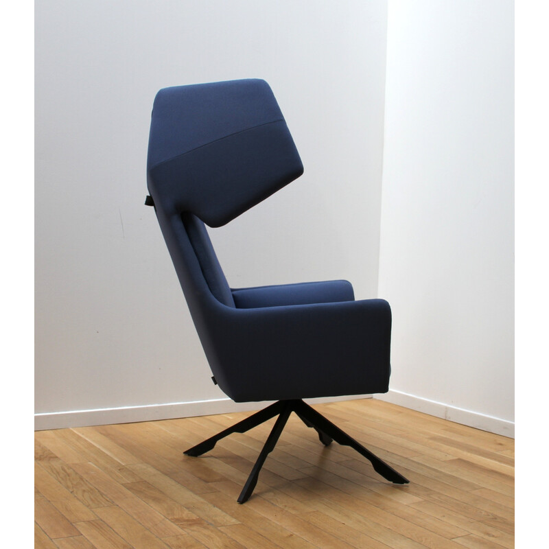 Vintage Rama executive chair in black stained metal and blue fabric by Palau