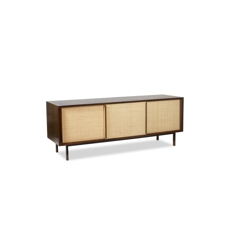 Vintage rectangular sideboard in wenge wood and lacquered metal, Netherlands 1970