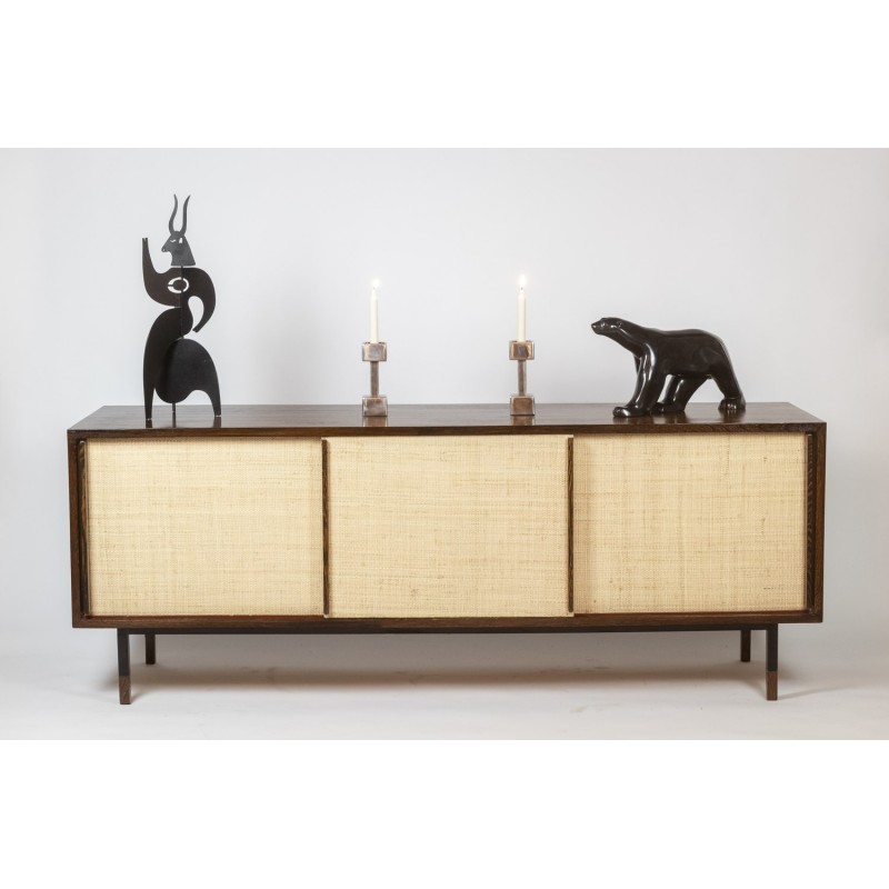 Vintage rectangular sideboard in wenge wood and lacquered metal, Netherlands 1970